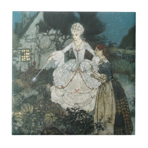 Vintage Cinderella Fairy Godmor av Edmund Dulac Kakelplatta