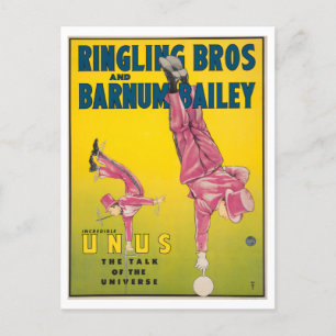 Vintage Circus-annonsering för otrolig Unus Vykort