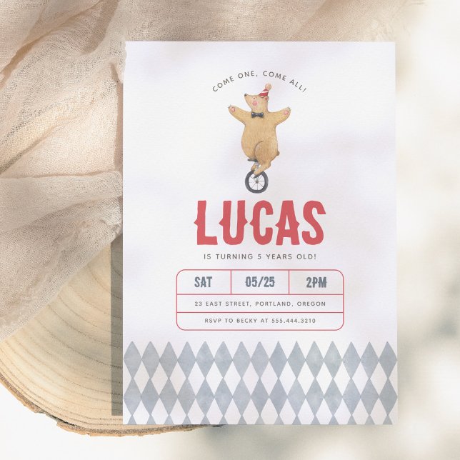 Vintage Circus Bear Boy Birthday Party Inbjudningar (Skapare uppladdad)