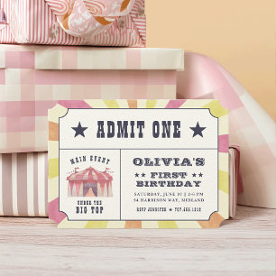 Vintage Circus Biljett Födelsedagsfest inbjudan
