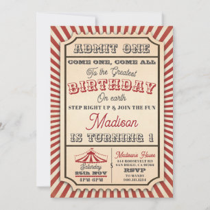 Vintage Circus Biljett Party födelsedag Inbjudningar
