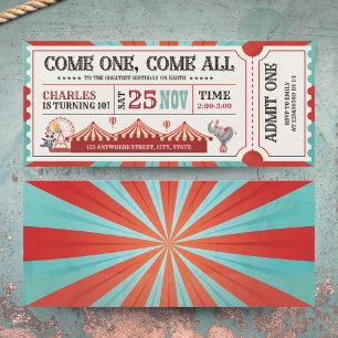 Vintage Circus Carnival Biljett Birthday Inbjudningar