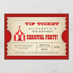 Vintage Circus Carnival Födelsedagsfest Biljett Inbjudningar