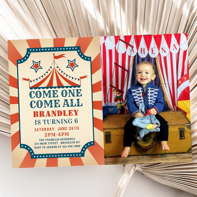 Vintage Circus Carnival Party Birthday Photo Inbjudningar (Skapare uppladdad)