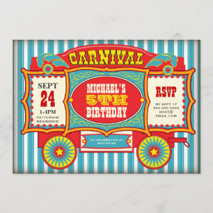 Vintage Circus Carnival Wagon Födelsedagsfest Inbjudningar