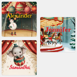 Vintage Circus Christmas Gift Tags Klistermärke