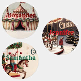 Vintage Circus Christmas Gift Tags Klistermärke