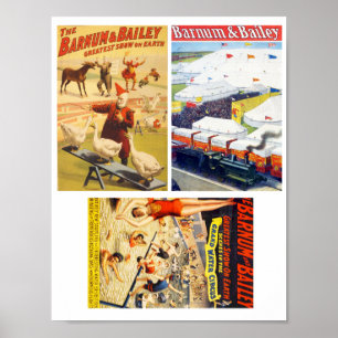 Vintage Circus Clown, Acrobat Animals art collage Poster