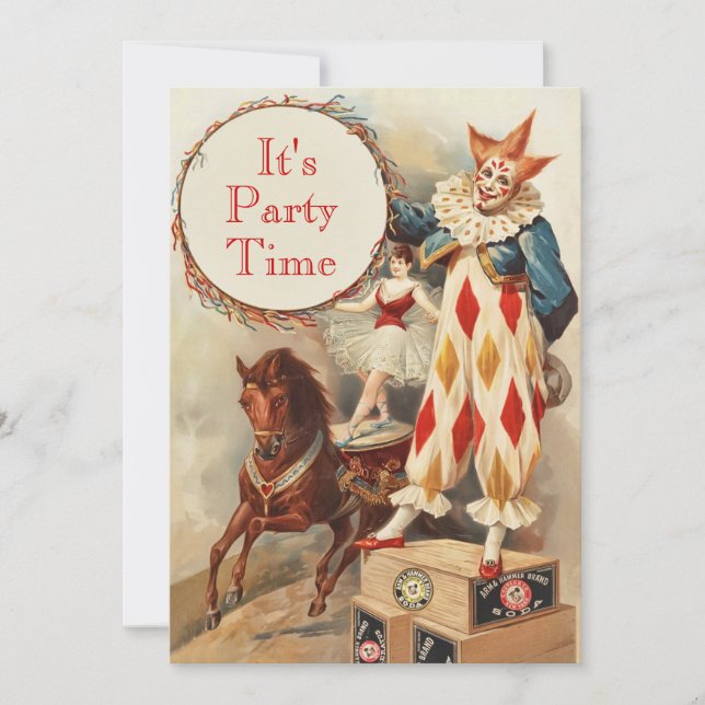 Vintage Circus Clown Anpassningsbar Födelsedagsfes Inbjudningar (Framsida)