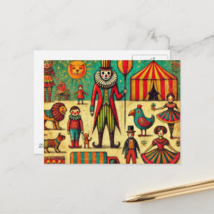 Vintage Circus Clown Collage Vykort