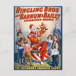 Vintage Circus Clown Show Vykort