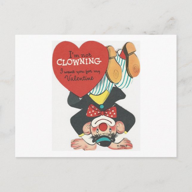 Vintage Circus Clown Valentine Helg Vykort (Framsida)