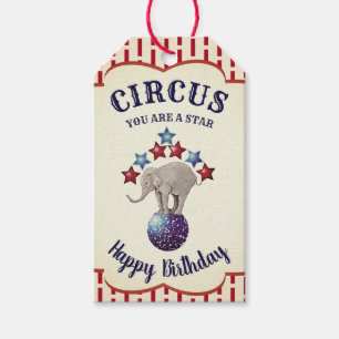Vintage Circus Elephant Birthday Presentetikett
