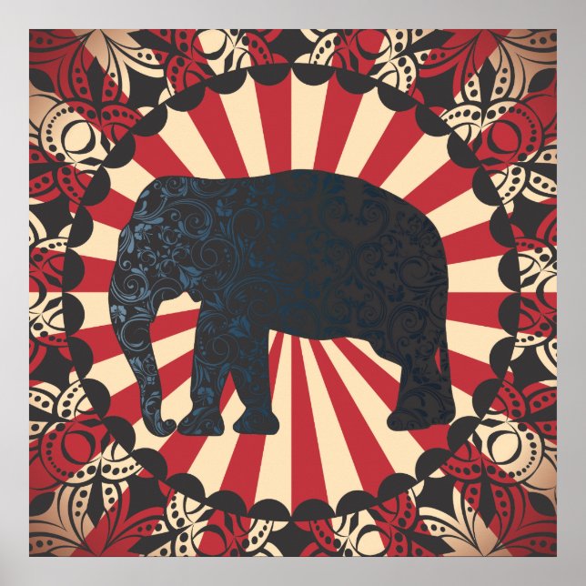 Vintage Circus Elephant Free Mandarin Circle också Poster (Framsidan)