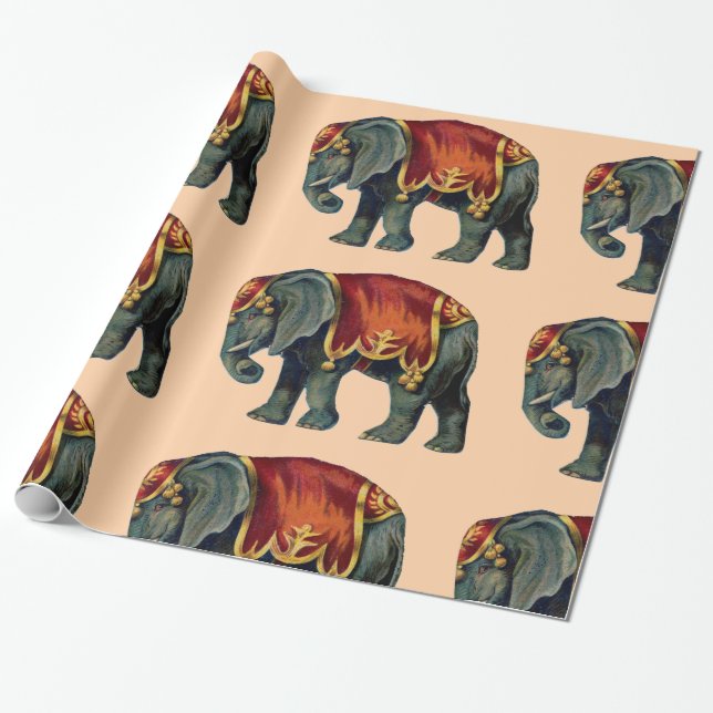 Vintage Circus Elephant Presentpapper (Utrullad)