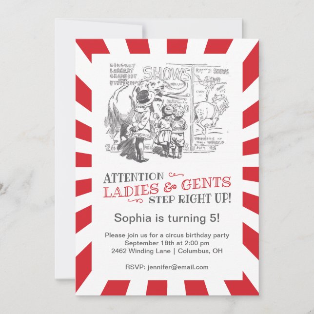 Vintage Circus-Födelsedagsfest Inbjudningar (Framsida)