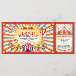 Vintage Circus födelsedagsinbjudan Biljett Inbjudningar