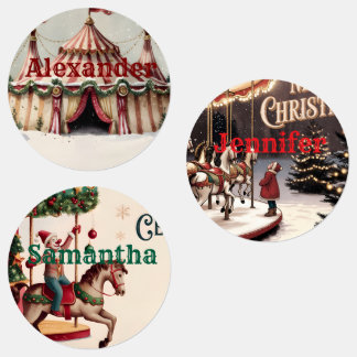 Vintage Circus Julpresentkort Klistermärke