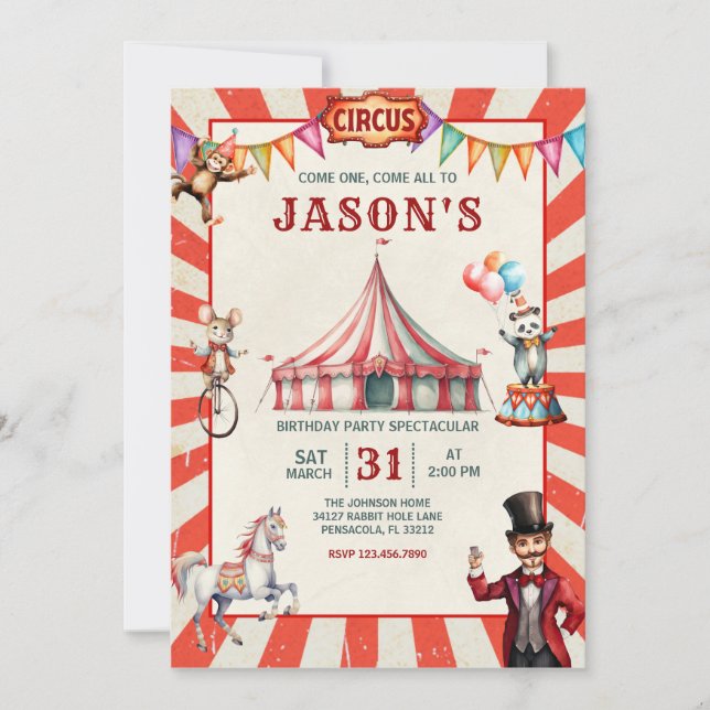 Vintage Circus Karnival Birthday-inbjudan Inbjudningar (Framsida)