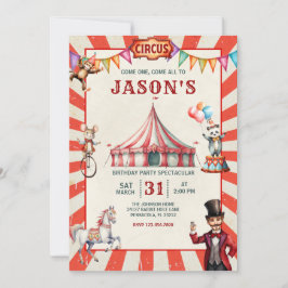 Vintage Circus Karnival Birthday-inbjudan Inbjudningar