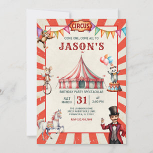Vintage Circus Karnival Birthday-inbjudan Inbjudningar