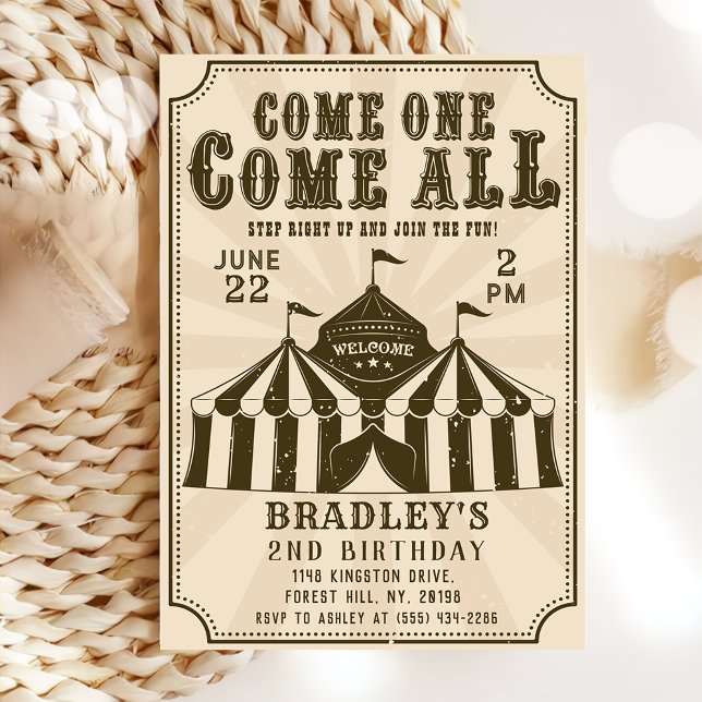 Vintage Circus Karnival Birthday-inbjudan Inbjudningar (Skapare uppladdad)