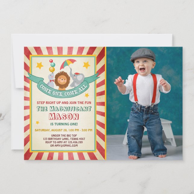 Vintage Circus karnival-födelsedagsinbjudan Inbjudningar (Framsida)