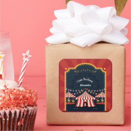 Vintage Circus Karnival Rött vitt blått ålder Fyrkantigt Klistermärke