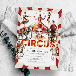 Vintage Circus och karnival Watercolor Birthday Inbjudningar