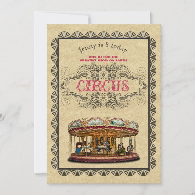 Vintage CIRCUS-partiinbjudan Rustic Inbjudningar (Framsida)