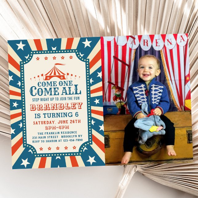 Vintage Circus Party Carnival Party Birthday Photo Inbjudningar (Skapare uppladdad)