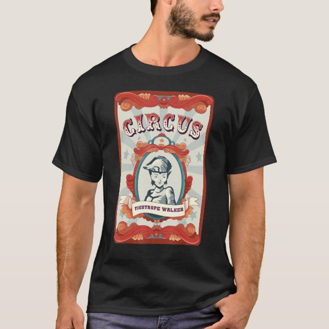 Vintage Circus Personal Badge Funambulism Tightrop T Shirt (Framsida)