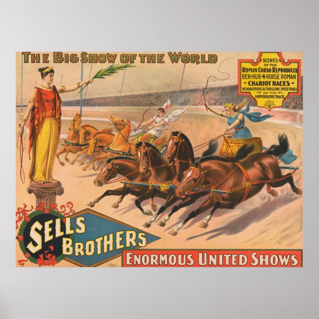 Vintage Circus Poster av en romersk chariot Tävlin (Framsidan)
