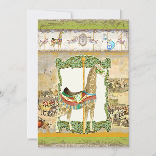 Vintage Circus-Poster, Giraffe-Födelsedagsfest Inbjudningar (Framsida)