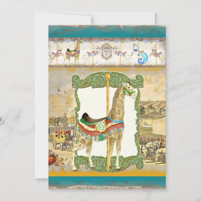 Vintage Circus-Poster, Giraffe-Födelsedagsfest Inbjudningar (Framsida)