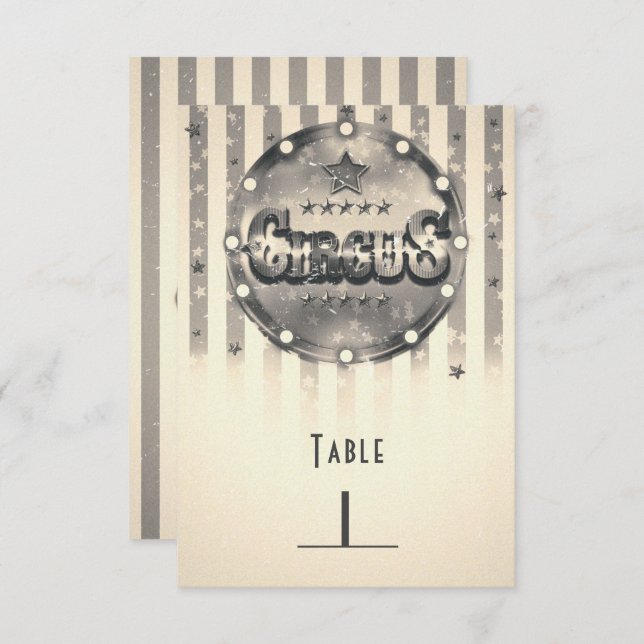 Vintage Circus Randiga Ränder Party Bordnummer Inbjudningar (Fram/baksida)