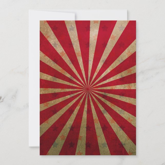 Vintage Circus Starburst Röda Linjer Cirkustält Inbjudningar (Framsida)