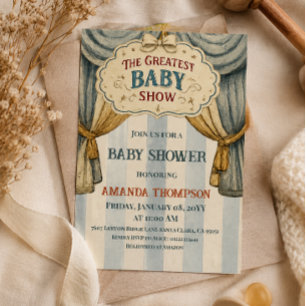 Vintage Circus Största Baby Show Pojke Baby Shower Inbjudningar