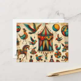 Vintage Circus Tält Birds Collage Vykort