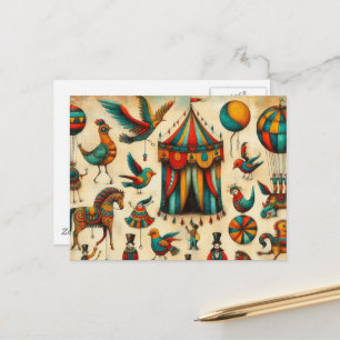 Vintage Circus Tält Birds Collage Vykort