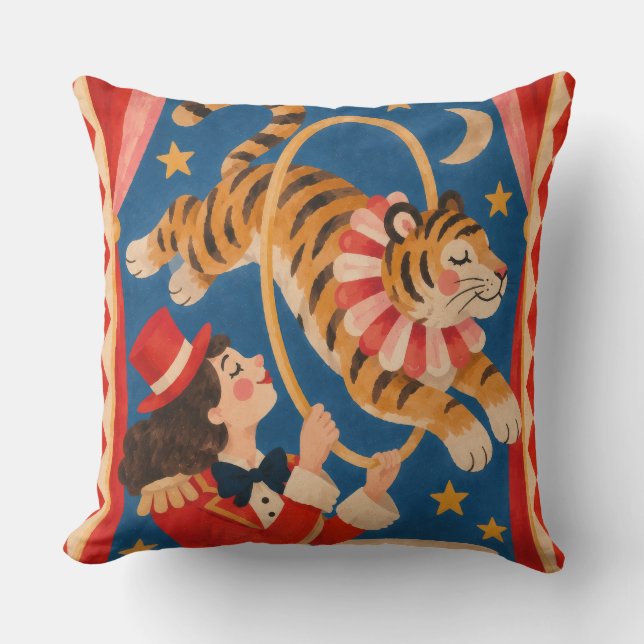 Vintage Circus Tiger och Ringmaster Funhaus Kudde (Framsida)