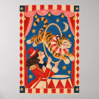 Vintage Circus Tiger och Ringmaster Funhaus Poster