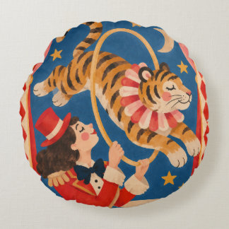 Vintage Circus Tiger och Ringmaster Funhaus Rund Kudde