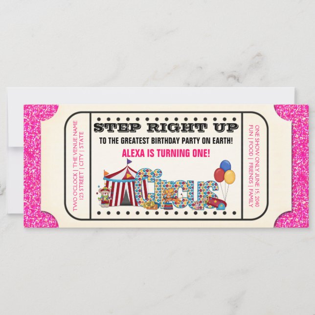 Vintage Cirkus Biljett Födelsedag Inbjudningar (Framsida)