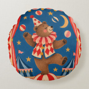 Vintage Cirkus Björn Balanserar på Boll Whimsical Rund Kudde
