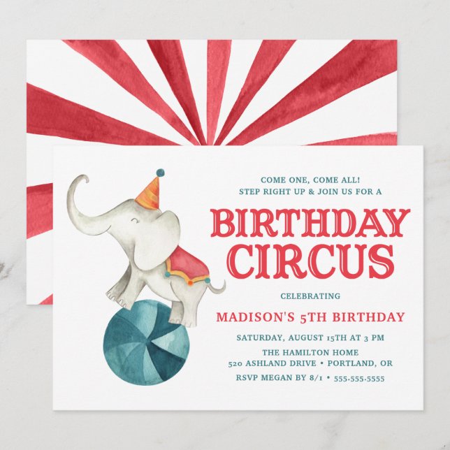 Vintage Cirkus | Födelsedagsfest Inbjudan (Fram/baksida)