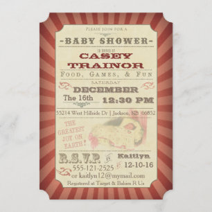Vintage Cirkusbiljett Baby Flickas Shower Inbjudan