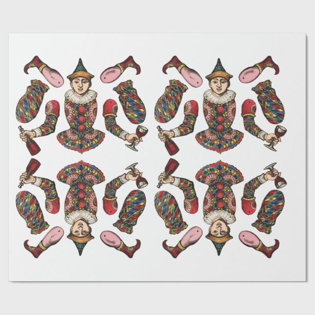 Vintage cirkusclown Jester-pojkens pappra dockkons Presentpapper (Platt)