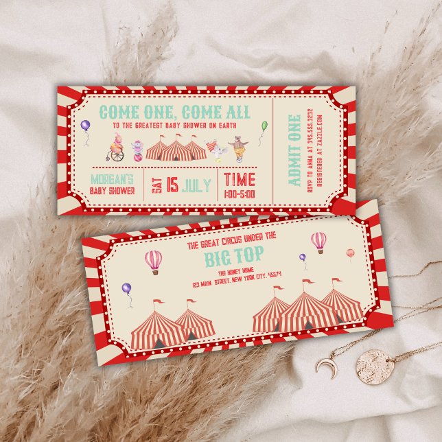 Vintage cirkusdjursbiljett karnevalsbarnvigning inbjudningar (Vintage Circus Animal Ticket Carnival Baby shower Invitation)