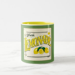 Vintage Citonadskylt: grönt för gult av citronfruk Två-Tonad Mugg